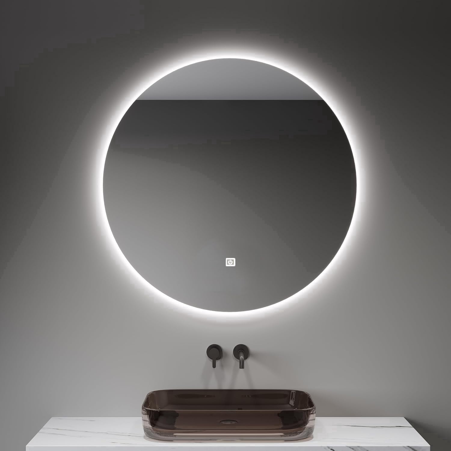 20 Inch Round LED Bathroom Mirror with Lights, Lighted Vanity Bathroom Mirror with Backlit, Stepless Dimmable & 3 Colors (3000K/4000K/6000K), IP54 Waterproof