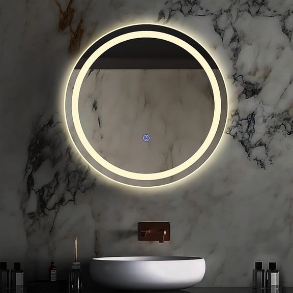 20 Inch Round LED Bathroom Mirror with Lights Dimmable Memory Function Button Shatter-Proof Wall Mount Lighted Mirror