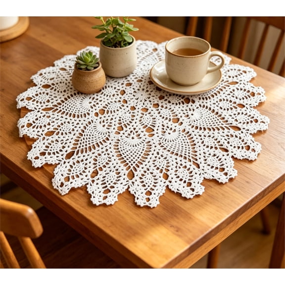 20 Inch Round Lace Doilies - Handmade 100% Cotton Crochet Cloth, Large Knitted Doily for Table Placemats, Coasters, Sofa Cover or Furniture Protector, Rustic Farmhouse Home Decor