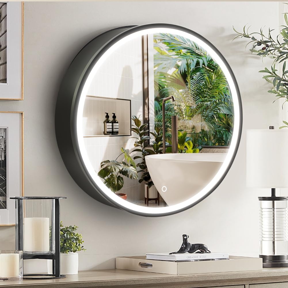 20 Inch Round Medicine with Lights, 3 Color Lighting Dimmable