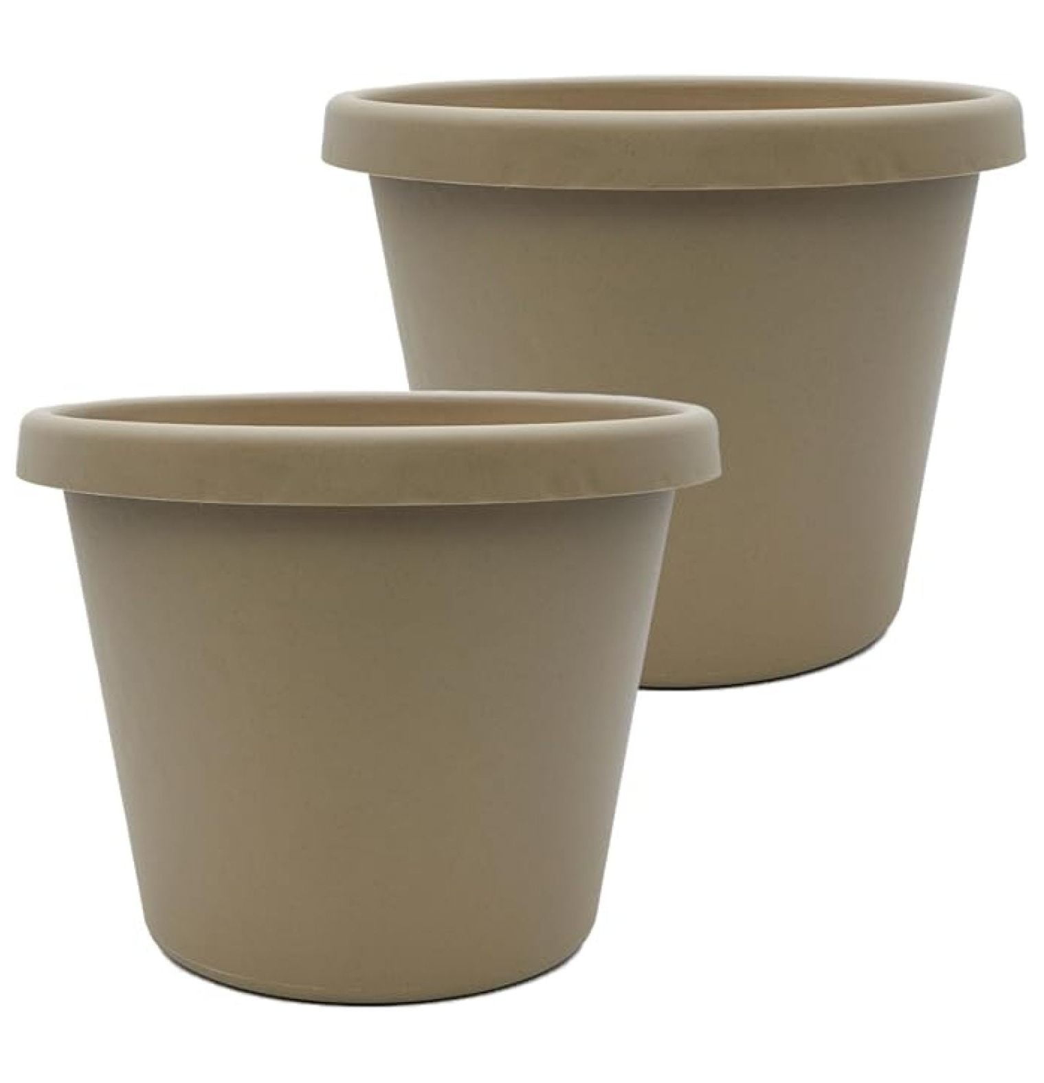 20 Inch Round Prima Planter - Large Plastic Plant Pot with Rolled Rim for  Indoor Outdoor Plants Flowers , Sandstone (Pack of 2)