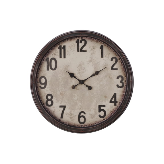 20 Inch Round Retro Farmhouse Wall Clock, Vintage Silent Non-Ticking, Battery Operated Decorative Clock for Living Room, Kitchen, Bedroom, Office and Home Decor, Dark Brown Arabic Number