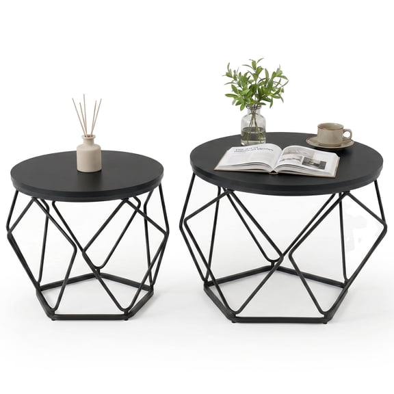 ZUNMOS 20-Inch Round Side Table, 2-Pack - Small Accent End Tables for Living Room, Bedroom, Dorm - Set of 3 Round Nesting Tables, Black
