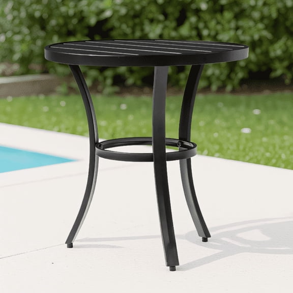 20-Inch Round Side Table with 3-Leg Powder-Coated Metal Frame for Indoor Outdoor Use, Black