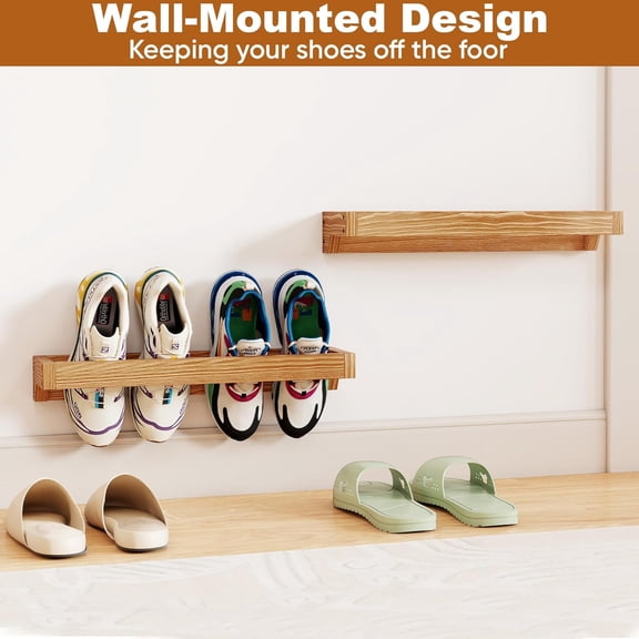 20 Inch Rustic Burnt Wood Hanging Shoe Rack - Wall Mounted Shoe Storage Organizer for Closet, Mudroom, Entryway