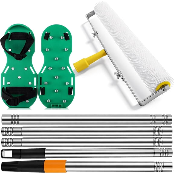 20 Inch Screed Spiked Roller Self Leveling Concrete Epoxy Roller with 5 Feet Extension Pole Spike Shoes for Epoxy Flooring Cement Tool Floor Self Leveling Concrete