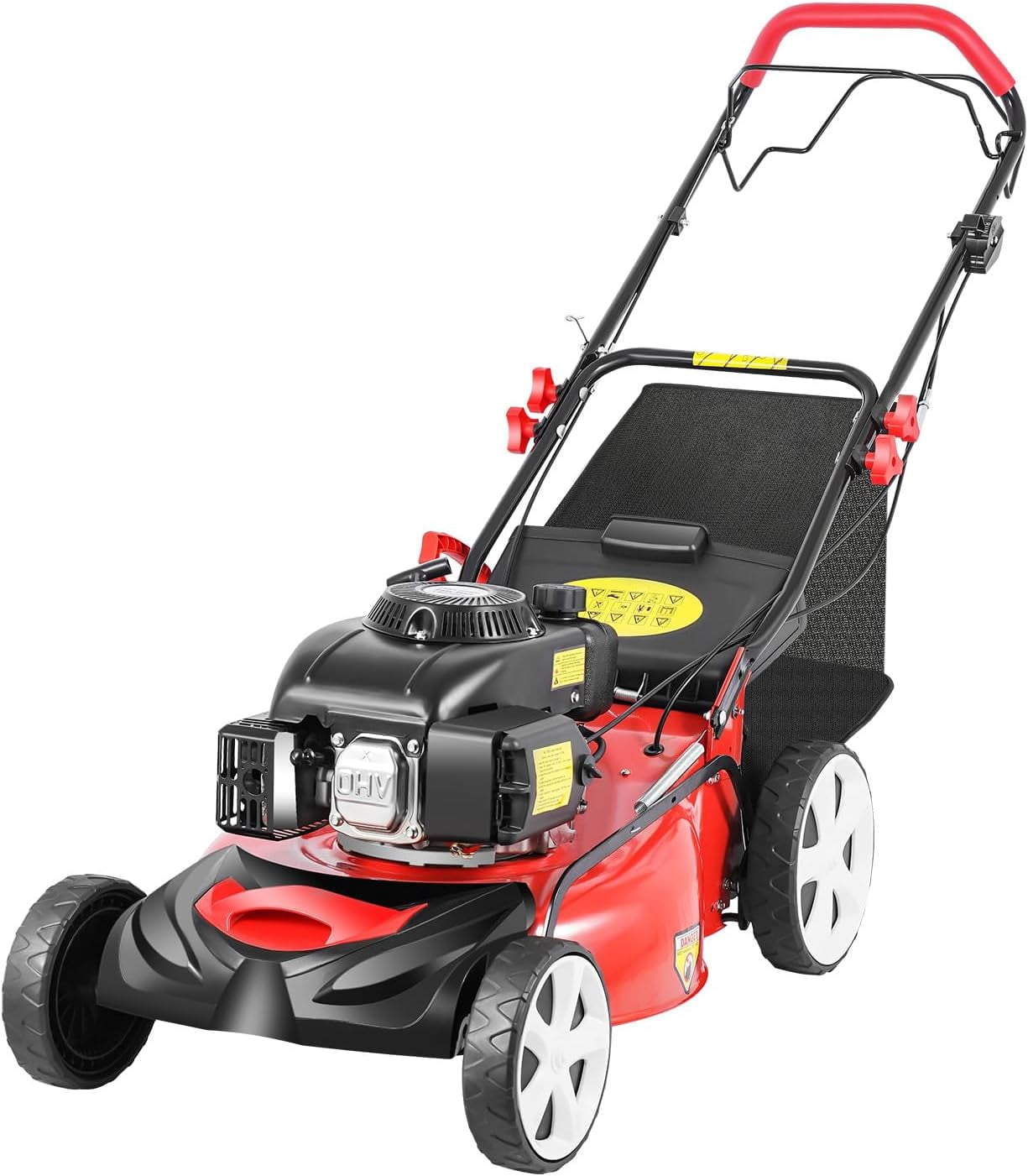 20-Inch Self-Propelled Gas Lawn Mower 140cc 4-Stroke Engine, 3-in-1 Rear Bag/Mulch/Side Discharge, 8-Position Height Adjustment, 60L Grass Bag, Ideal for Lawn Weeding