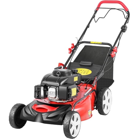 20-Inch Self-Propelled Gas Lawn Mower 140cc 4-Stroke Engine, 3-in-1 Rear Bag/Mulch/Side Discharge, 8-Position Height Adjustment, 60L Grass Bag, Ideal for Lawn Weeding