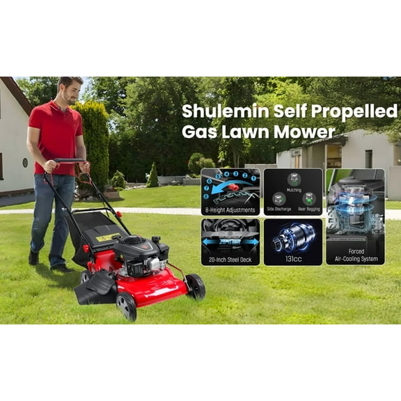 20-Inch Self-Propelled Lawn Mower, 173cc Gas Engine Lawn Mower, Push Lawn Mower with 60L Grass Tank for Yard Patio Lawn Landscaping TidBay