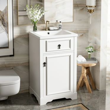 20-Inch Single Bathroom Vanity with Ceramic Sink and Adjustable Shelf, White