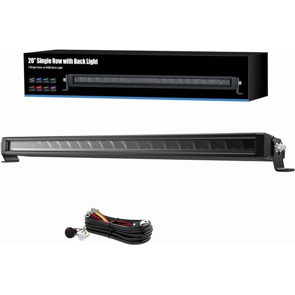20 Inch Slim LED Light Bar with RGB Accent Lighting Screwless Design IP68&IP69K Waterproof 100W Off Road Driving Lamp 10FT Wire Harness for Truck/Pickup/ATV/UTV/SUV/Golf Cart/Boat