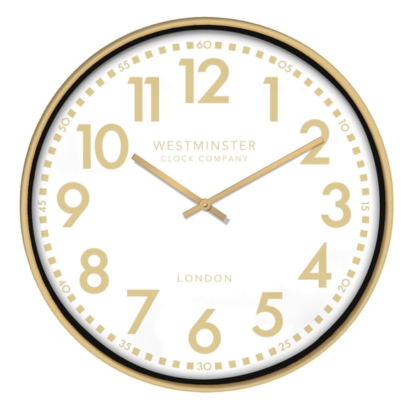 Westminster Clocks 20 Inch Slim Wall Clock, Silent Quartz, Modern Glam, Gold Rim