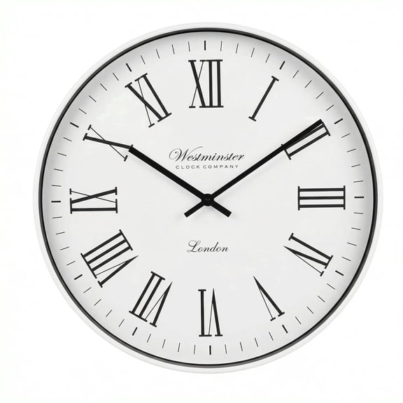 Westminster Clocks 20 Inch Slim Wall Clock, Silent Quartz, Modern Minimalist, White Rim