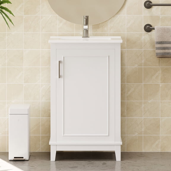 20-Inch Small Bathroom Vanity with Ceramic Basin and Soft-Close Door for Quietness