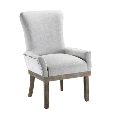 20 Inch Solid Wood Arm Chair, Nailhead Trim, Flared Track Arms, Gray