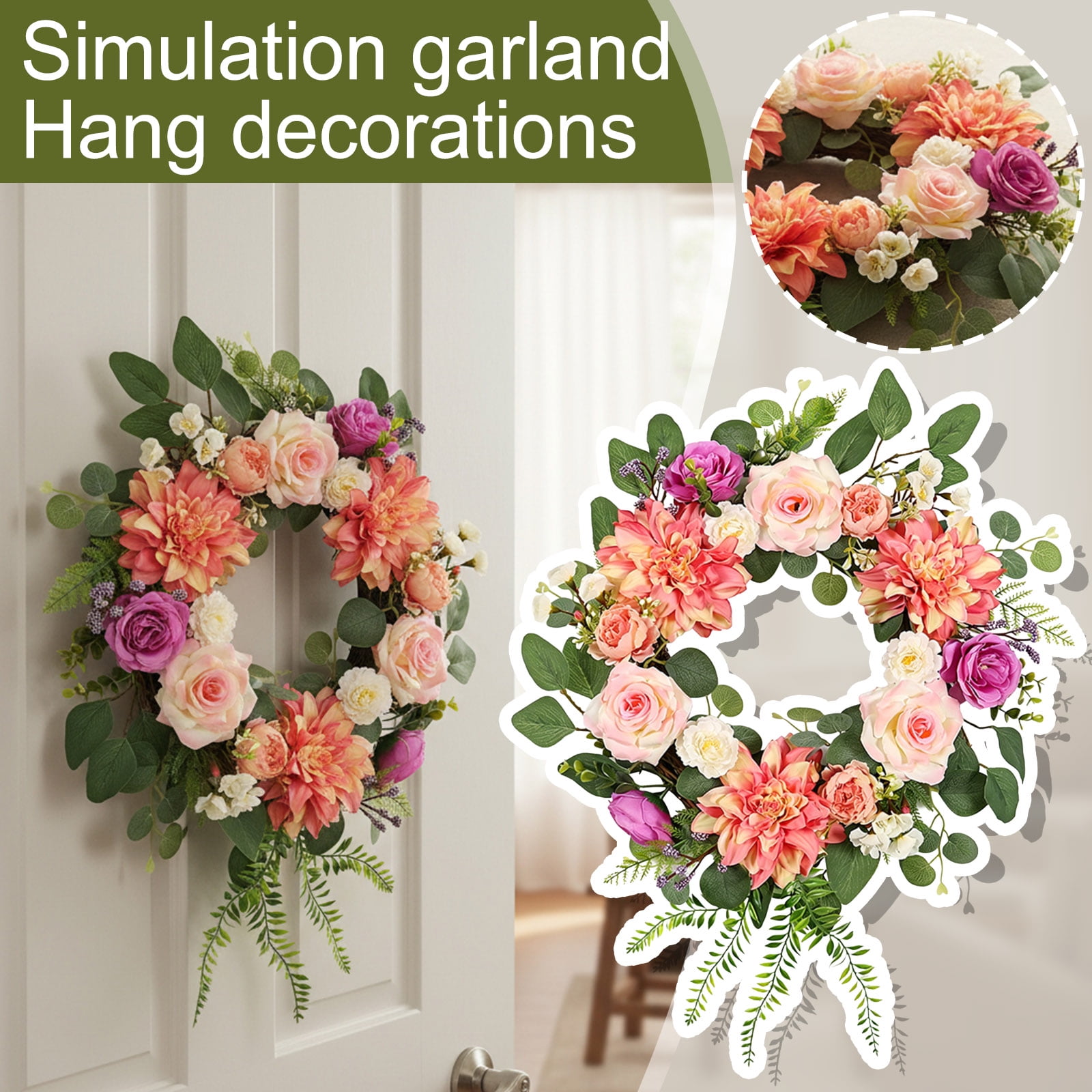 20 Inch Spring Everyday Flower Wreath for Front Door, Soft Touch Pink ...