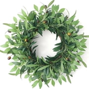 22 Inches Spring Summer Wreaths for Front Door-Artificial Olive Leaf Wreath with Berries Faux Greenery Wreath Farmhouse Rustic Wreath for Wall Window Decor