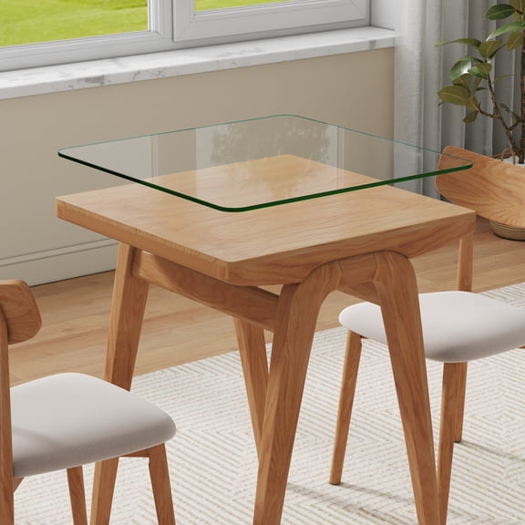 20 Inch Square Clear Tempered Glass Table Top, 0.23 Inch Thick Transparent Separate Tabletop for Kitchen Dining Indoor Decor