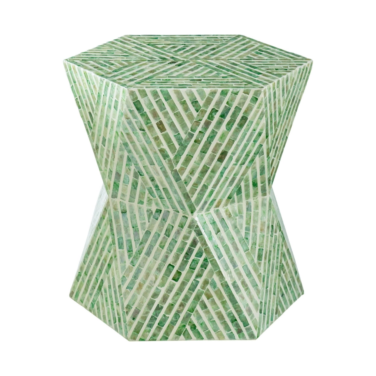 20 Inch Stool Table, Capiz Shell Inlay, Hexagonal Geometric Design ...