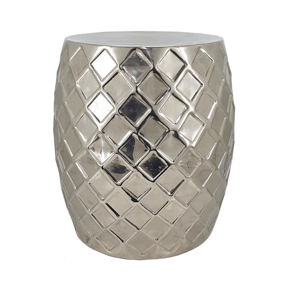20 Inch Stool Table, Modern, Aluminum Metal, Drum Shape, Elegant Silver- Saltoro Sherpi