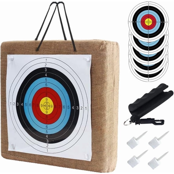 20 Inch Straw Archery Target with Handle - Bow & Arrow Target Practice Set Includes Paper Targets Pins & Arrow Puller for Backyard Field Recurve & Compound Bows