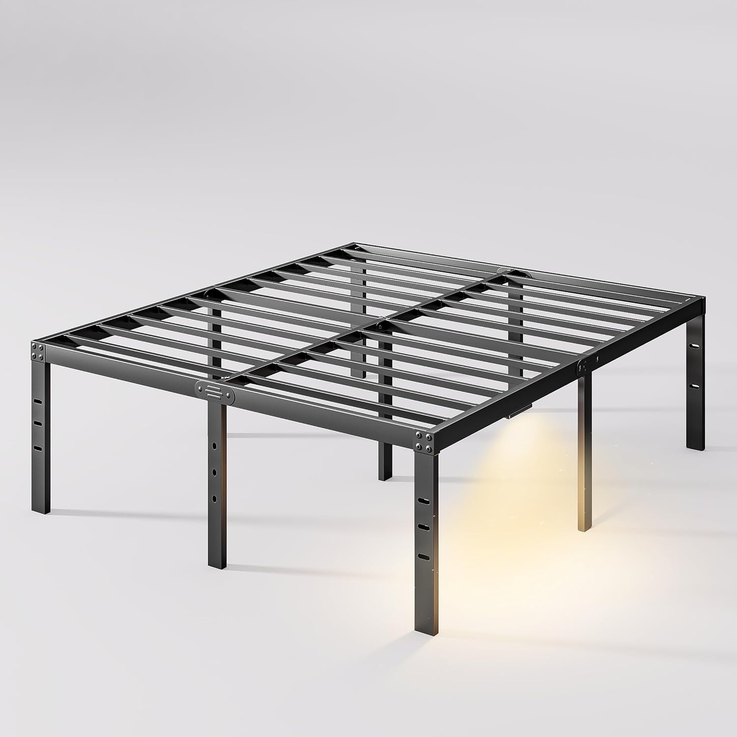 20 Inch Tall Bed Frame Queen Size with LED Night Light, Metal Platform Bed Frame Queen Storage Space Under The Bed, No Box Spring Needed, Easy Assembly, Heavy Duty, Noise-Free, Black