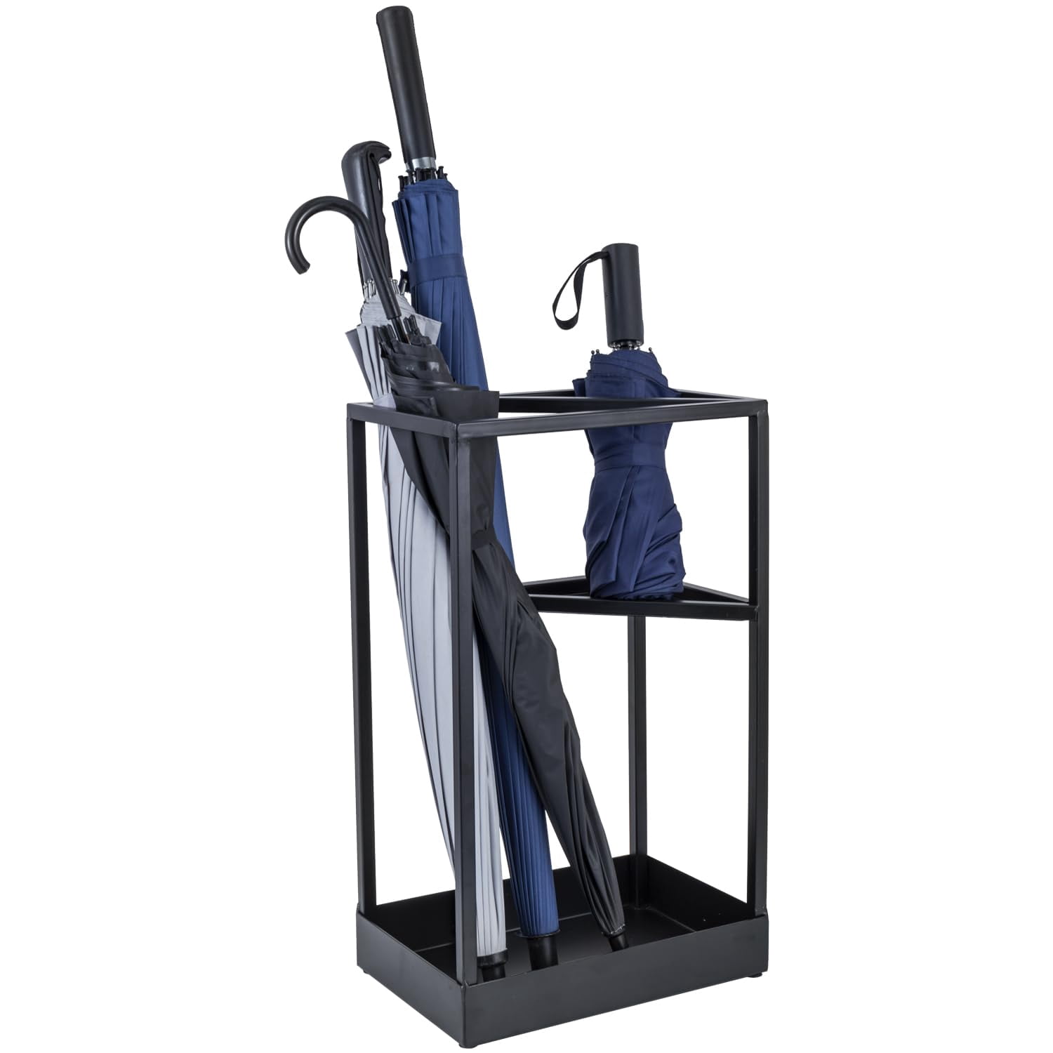 20 Inch Tall Modern Brass Tone Metal Geometric Freestanding Entryway Umbrella Rack Or Cane Holder With Shelf For Small And Bottom Drip Tray (black-large)
