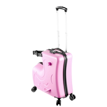20 Inch Unisex Ride-On Trolley Suitcase, Ride on Suitcase for Kids with Password Lock and Durable Wheels for Summer Camps and Sleepovers (Pink)