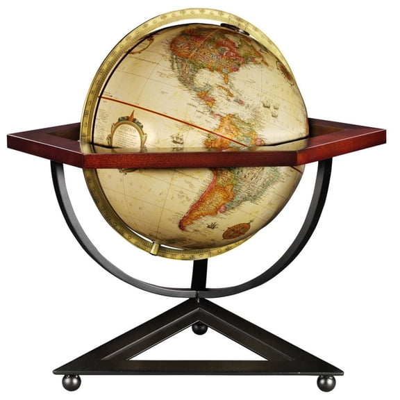 20 Inch Vintage Decorative Globe Bar with Wooden Tabletop and Metal Stand, Rotating World Globe for Home Office Living Room Decor