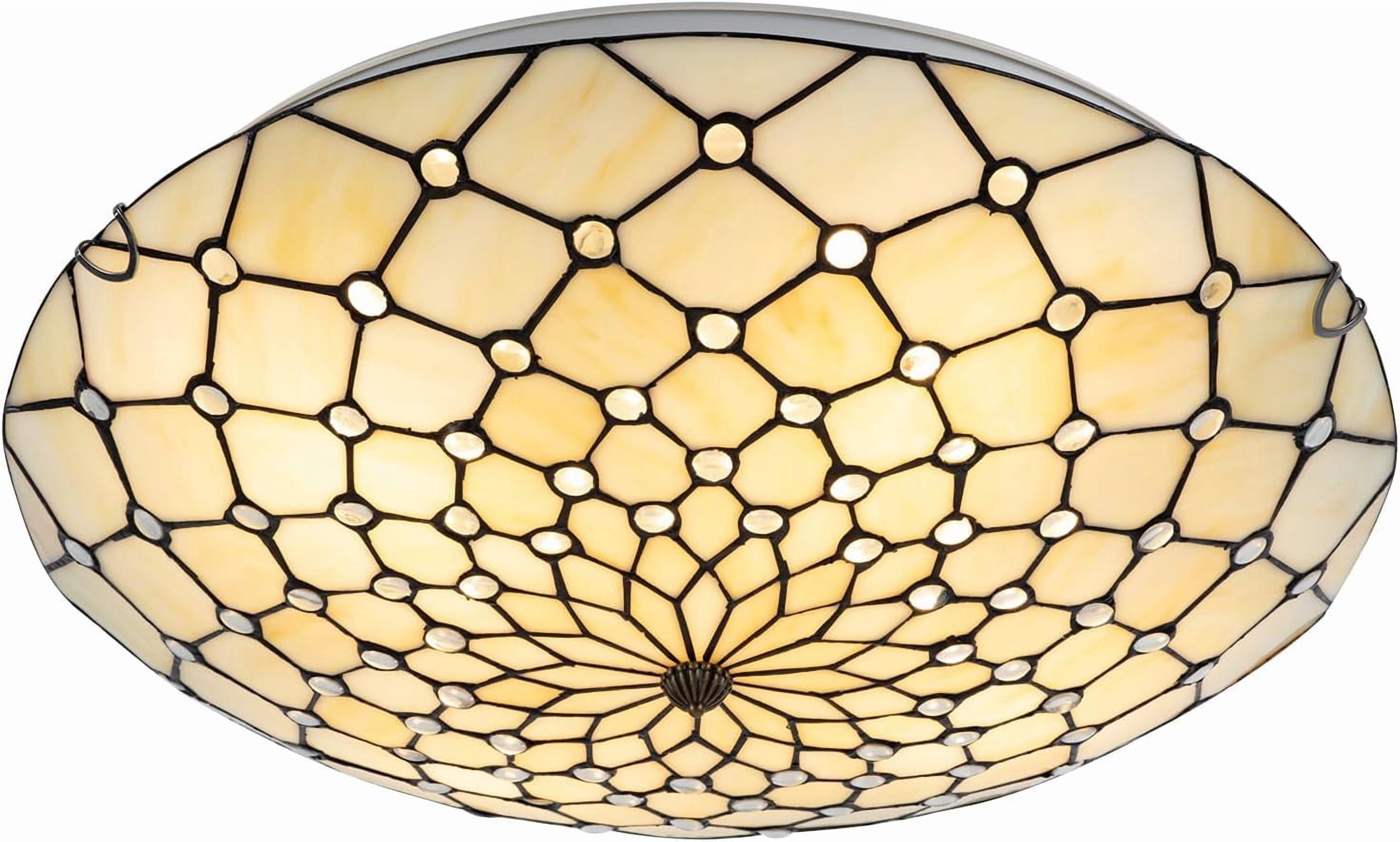 20 Inch Vintage Stained Glass Ceiling Light, 4-Light Flush Mount Ceiling Lamp Chandelier Pendent Light Lighting Fixture for Bedroom Dining Room Entryway Foyer(Bulbs Not Included)
