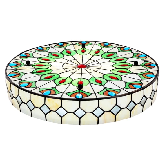 20 Inch Vintage Tiffany Ceiling Light,Creative Design Colorful Flush Mount Lighting Fixture Indoor Chandelier for Bedroom, Living Room, Kitchen,Hotel
