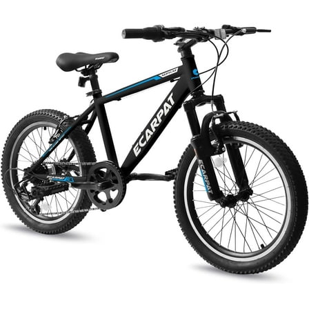 20 Inch Wheel Kids Bike for 6-12 Years Old, 7 Speed Mountain Bike with Front Suspension, Carbon Steel Frame and Dual V Brakes, Boys Girls Bicycle for Birthday Gift, Black-Blue