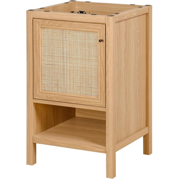 20 Inch Wide Rattan Bathroom Vanity Cabinet in Oak with Soft Closing Doors