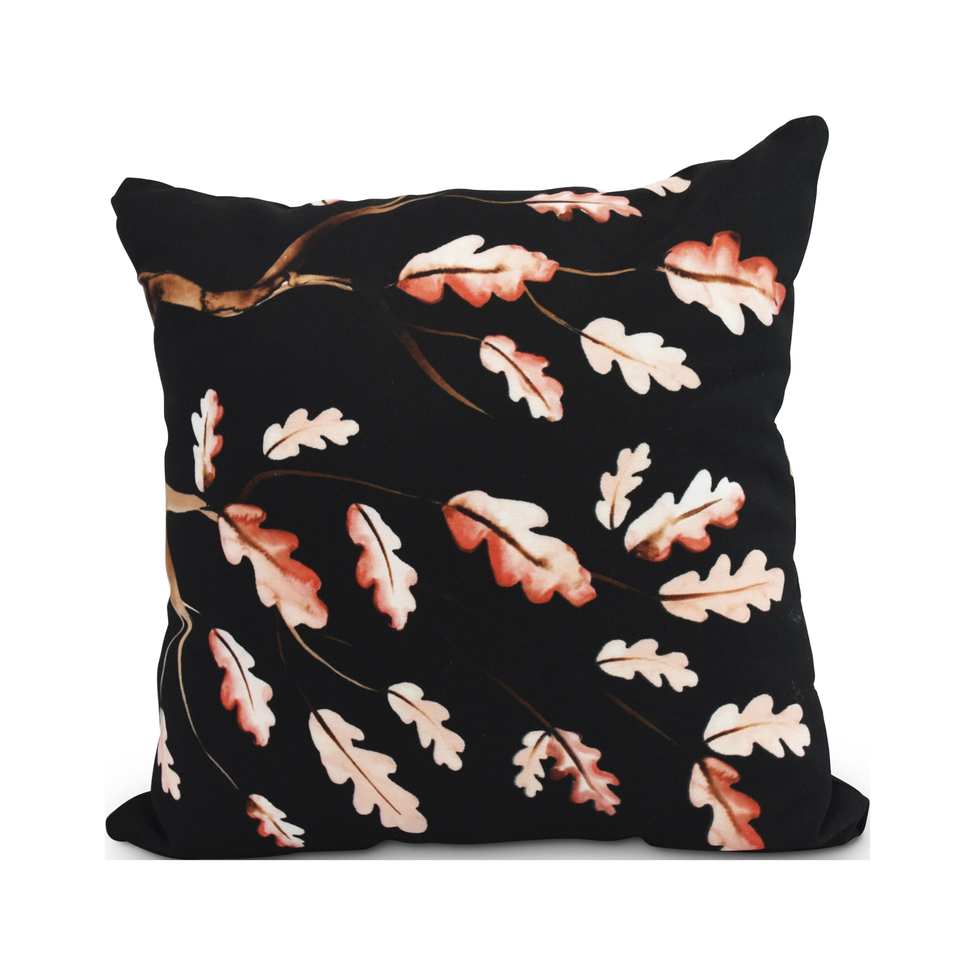 20 Inch Wild Oak Branch Black Floral Print Decorative Throw Pillow
