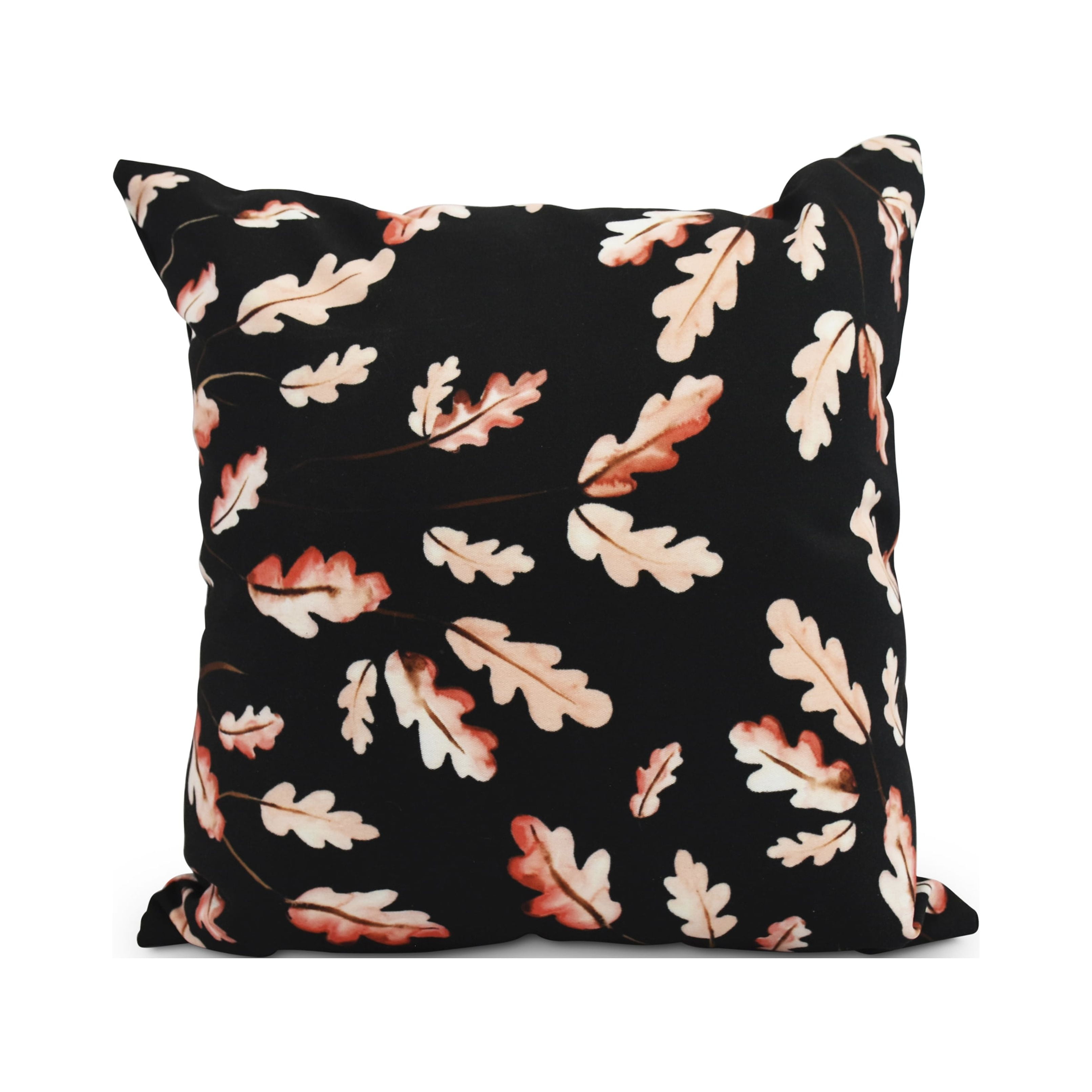 20 Inch Wild Oak Leaves Black Floral Print Decorative Throw Pillow