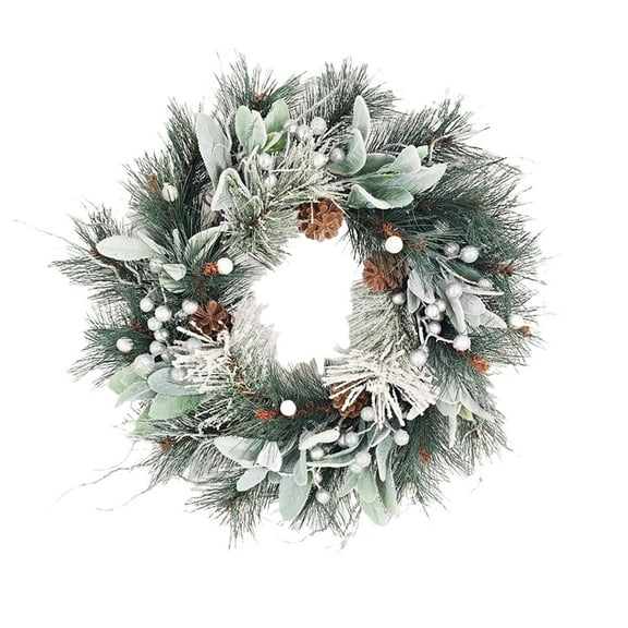 20 Inch Winter Christmas Wreath for Front Door, Winter Green Pine Wreath with Pine Cones White Berries for Indoor Outdoor, Rustic Farmhouse Xmas Winter Holiday Wreaths