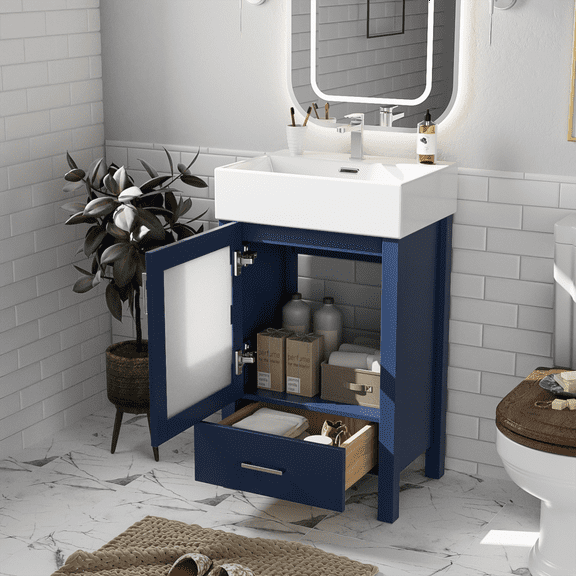 20-Inch bathroom vanity with ceramic sink and ample storage - ideal for small bathrooms