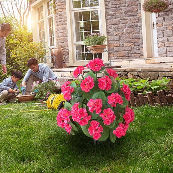 20 Inches Artificial Begonia Flower Ball Topiary Trees with Ground Spikes,Fake Artificial Bushes Plants,Fade Resistant Faux Artificial Shrubs Tree for Indoor Outdoor Front Porch Decor
