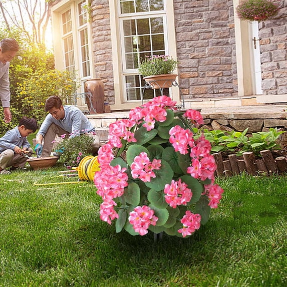 20 Inches Artificial Begonia Flower Ball Topiary Trees with Ground Spikes,Fake Artificial Bushes Plants,Fade Resistant Faux Artificial Shrubs Tree for Indoor Outdoor Front Porch Decor