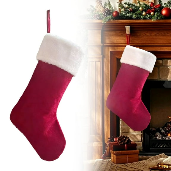 20 Inches Christmas Stockings,Red Velvet with White Super Soft Plush Cuff Xmas Stockings Classic Personalized Stocking Decorations for Family Holiday Season Décor