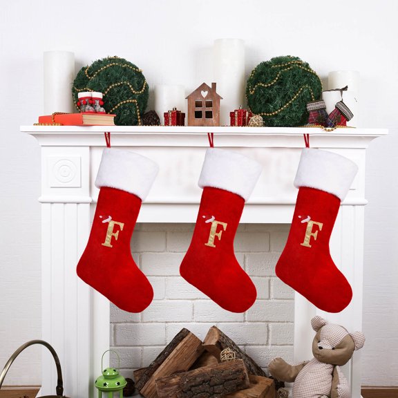 20 Inches Christmas Stockings with Letters,Initial Embroidered Christmas Stockings Red Personalized Christmas Stockings Large Soft Stocking Decorations for Holiday Xmas Season Gift Decor 1PC