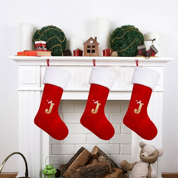 20 Inches Christmas Stockings with Letters,Initial Embroidered Christmas Stockings Red Personalized Christmas Stockings Large Soft Stocking Decorations for Holiday Xmas Season Gift Decor 1PC