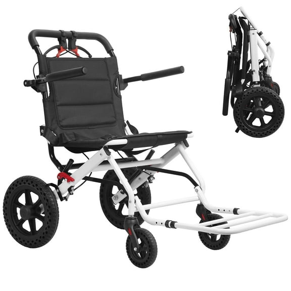 20 Inches Portable Folding Transport Wheelchair, Ultra-Light Wheelchair with Telescopic Handle & 12 Inches Rear Wheels, Wheelchairs for Adults and Seniors, Support 120kg