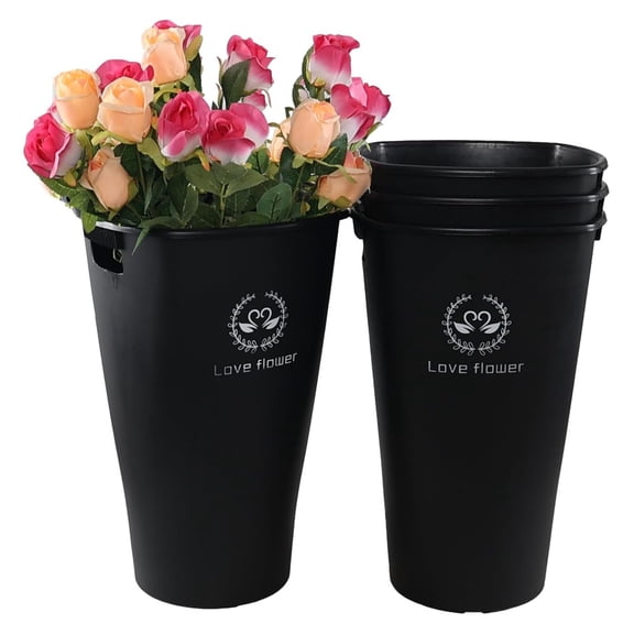 20 Inches Wake Up Flower Bucket, 4 Pack Plastic Flower Display Buckets, Black