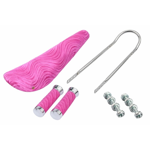 20 Inchlowrider Kit Includes 2 Banana Saddle Velour Pink.Custom Swirl Velour Grips 7/8 long 130mm Pink.Short Back 24 Sissy Bar Chrome.