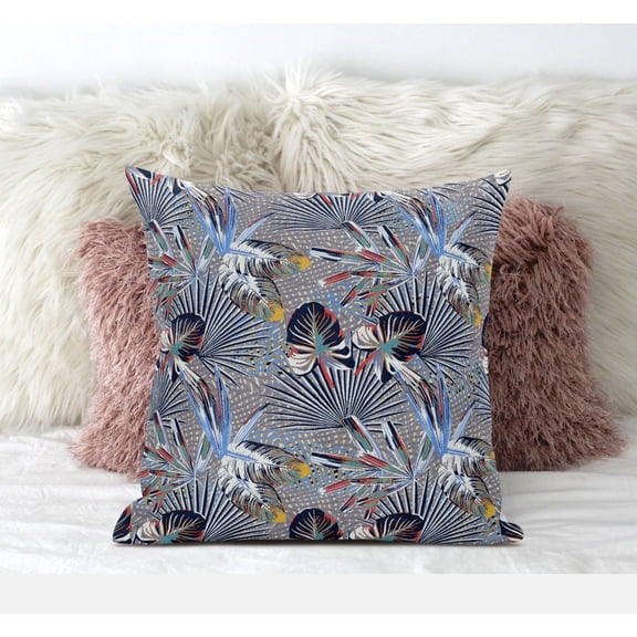 20†Indigo Gray Tropical Suede Throw Pillow