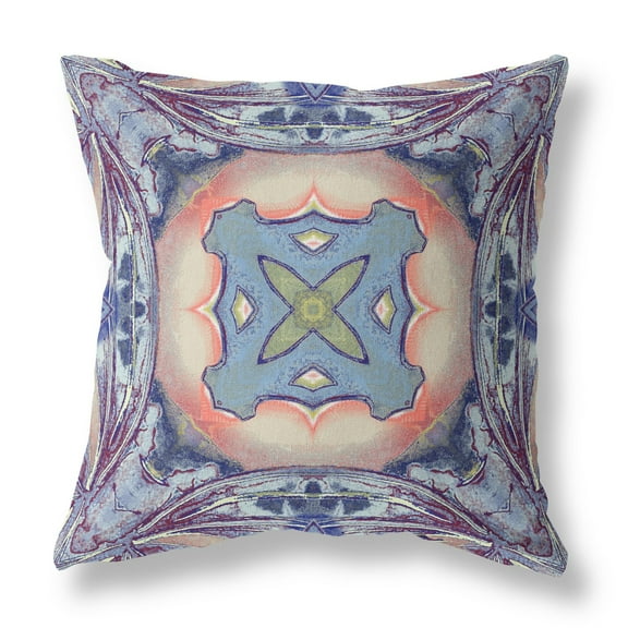 20â€ Indigo Peach Geo Tribal Indoor Outdoor Throw Pillow