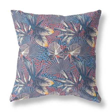 20â€ Indigo Red Tropical Indoor Outdoor Throw Pillow