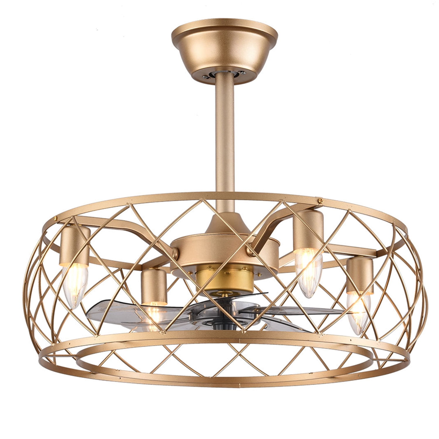 20" Gold Aluminum Caged Ceiling Fan with LED Light and Remote