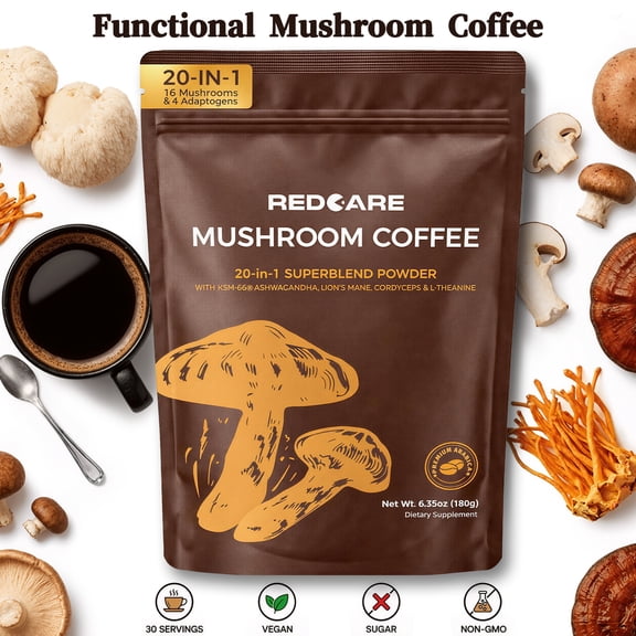 Mushroom Coffee Organic Instant Coffee Blend with 20-Ingredient Mushroom Complex, 2000mg Mushroom Blend, Lion's Mane, Cordyceps, Reishi & Chaga, Organic Mushrooms, No Added Sugar